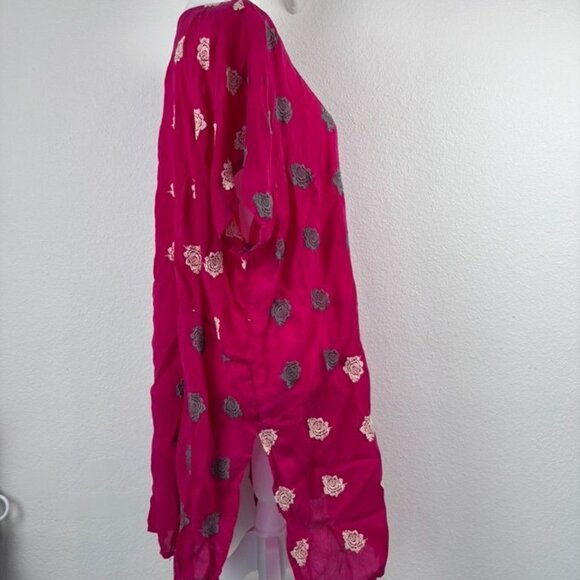 Johnny Was women's large hot pink embroidered floral short sleeve tunic top - Picture 4 of 8